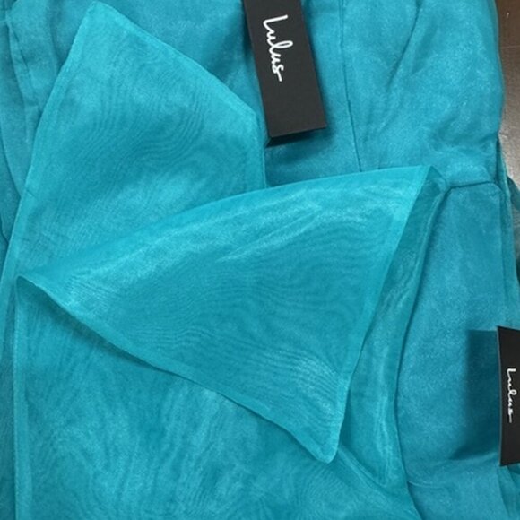 NWT Lulus Exquisite Ease Teal Green Organza Strapless Ruffled Maxi Dress (Sz SM) - Picture 5 of 8